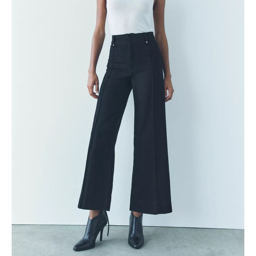 Zara  Marine Black Flare Wide-Leg Jeans